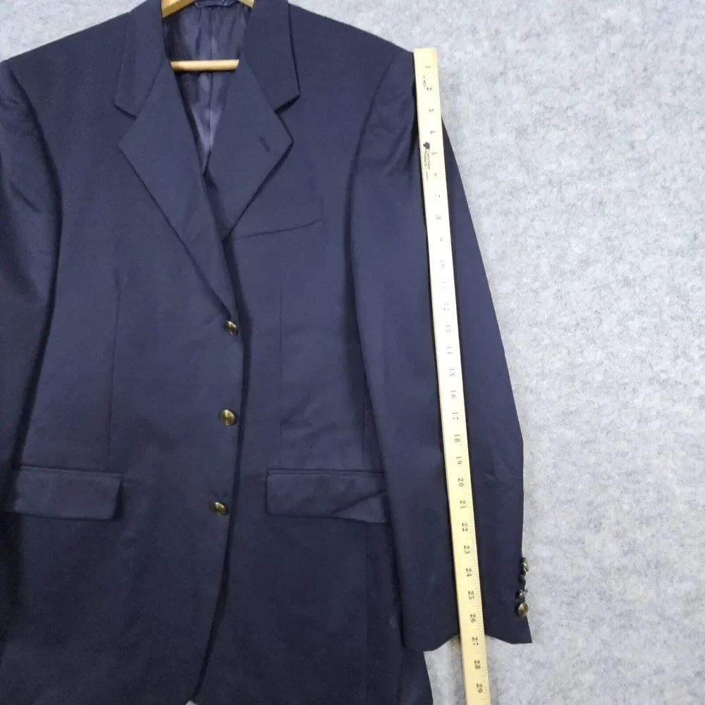 Jones New York Blazer Navy Blue Size 44L 100% Wool Brass 3-Button Ventless SNAGS
